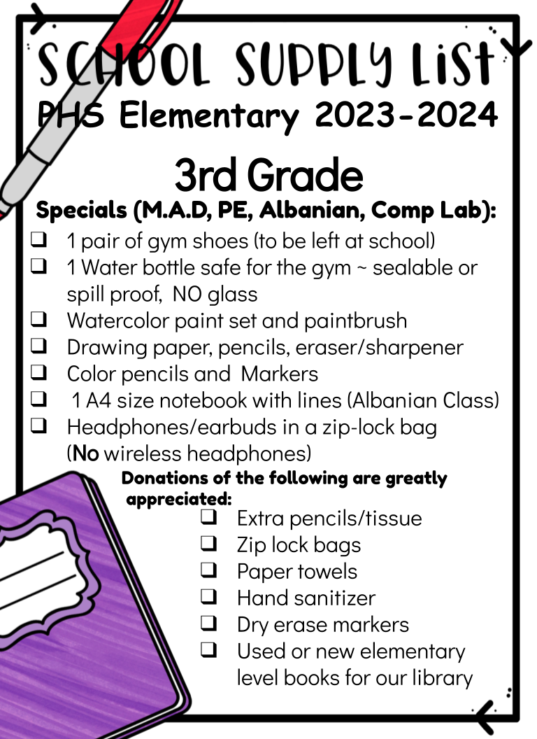 School Supply List 20232024