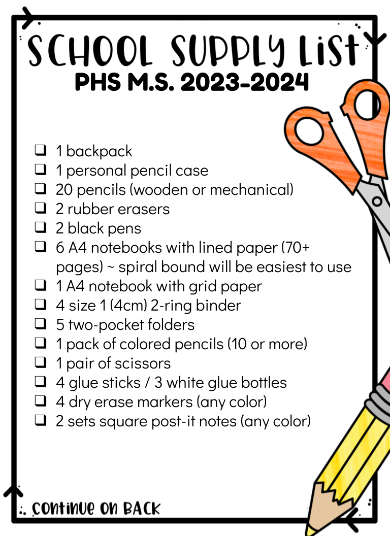 School Supply List 2023-2024